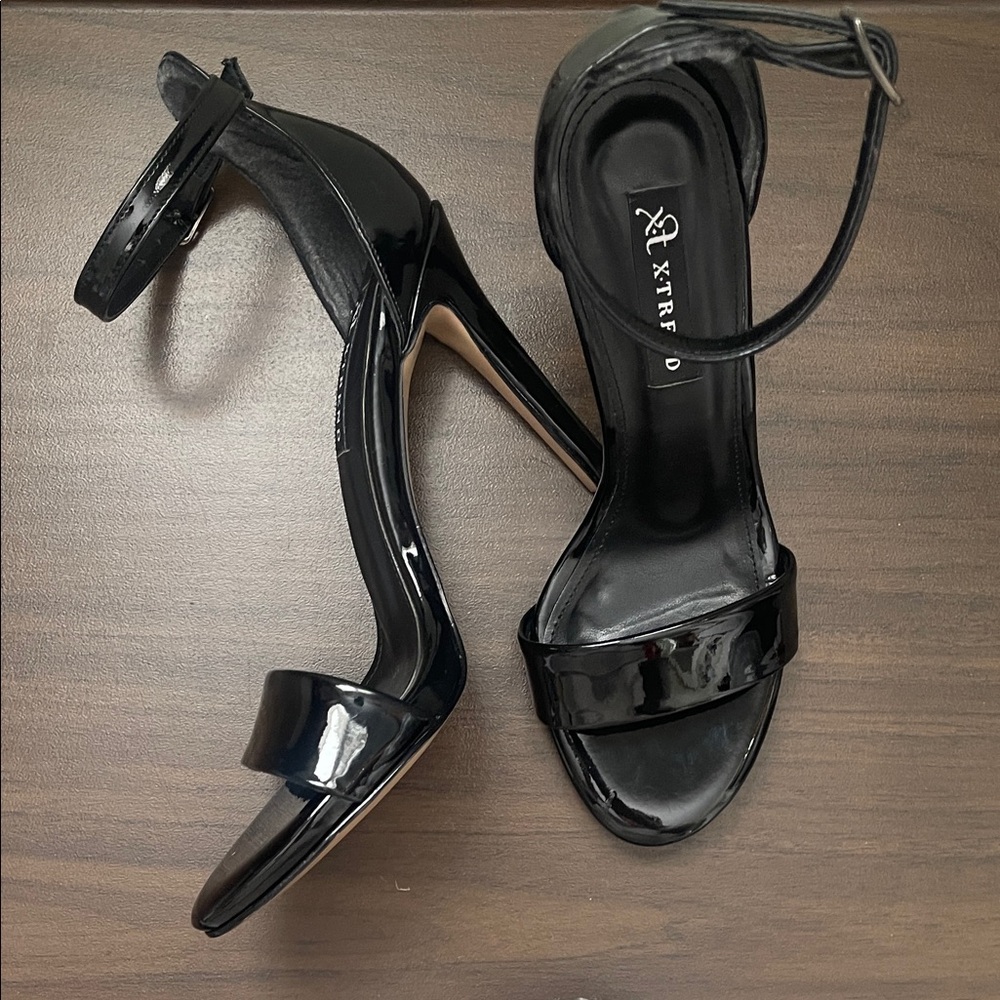 Black Patent Ankle-Strap Stiletto Heels